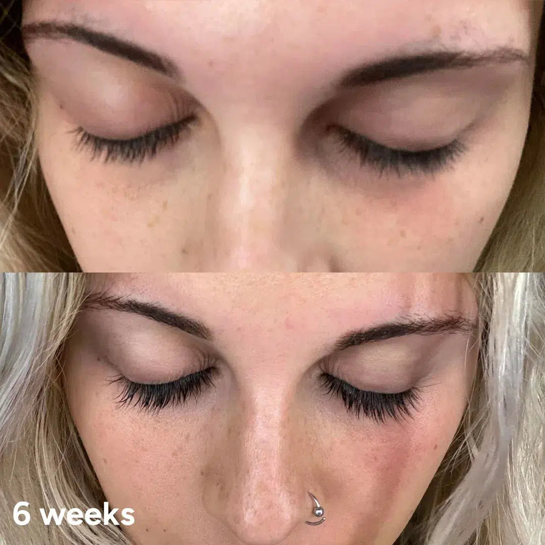 Lashy Cosmetics customer results with visibly fuller lashes after 6 weeks of use using the Lashy Eyelash Serum.